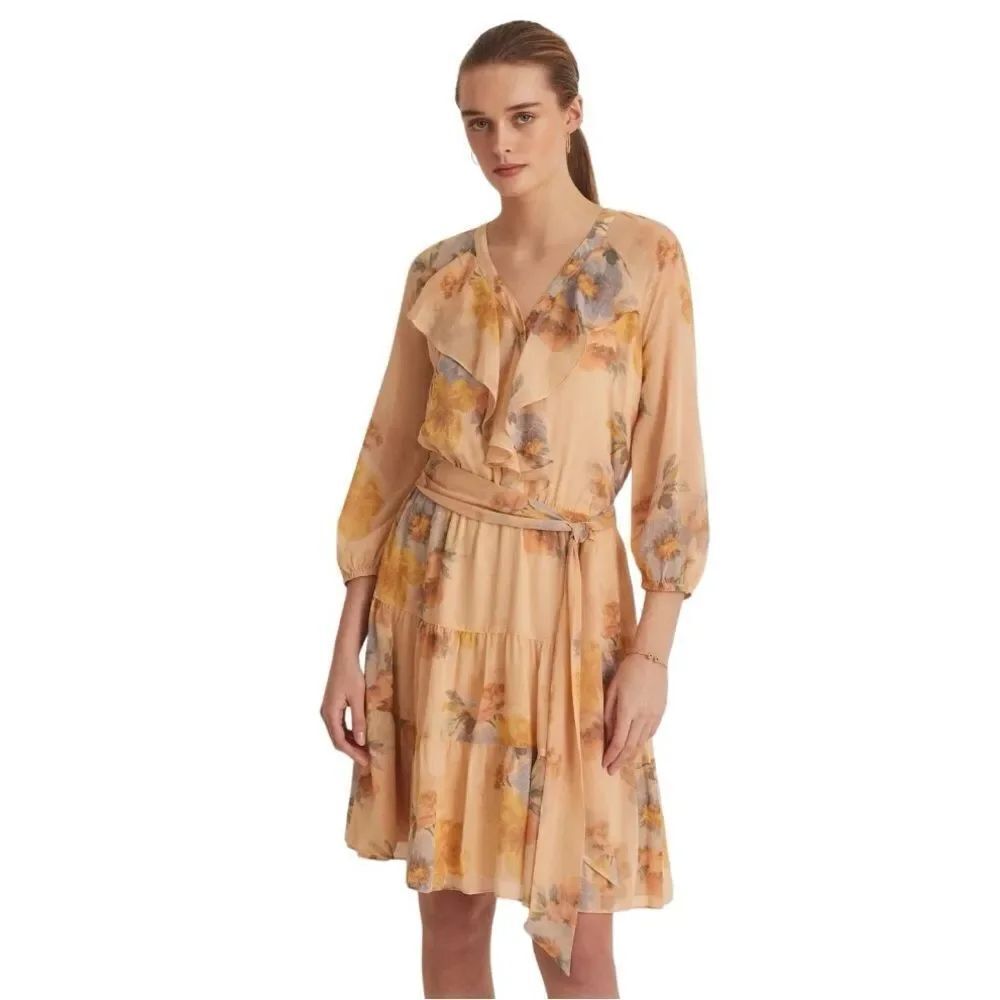 Lauren Ralph Lauren Floral Flowy Georgette Tiered Spring Wedding Guest Dress 4